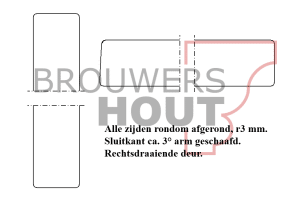 Rondom afgerond R3 en links 3° arms (rechtsdraaiende deur)
